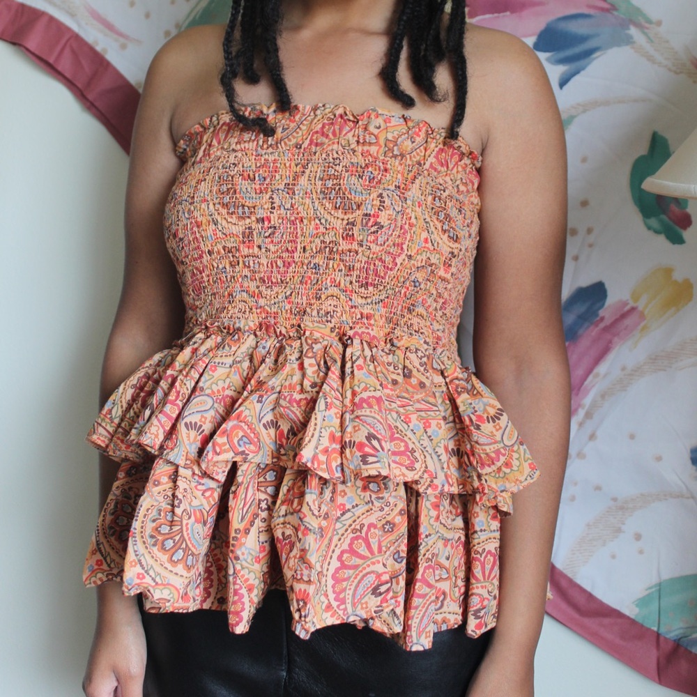 House of Harlow 1960 Peplum Bandeu Top 🧡